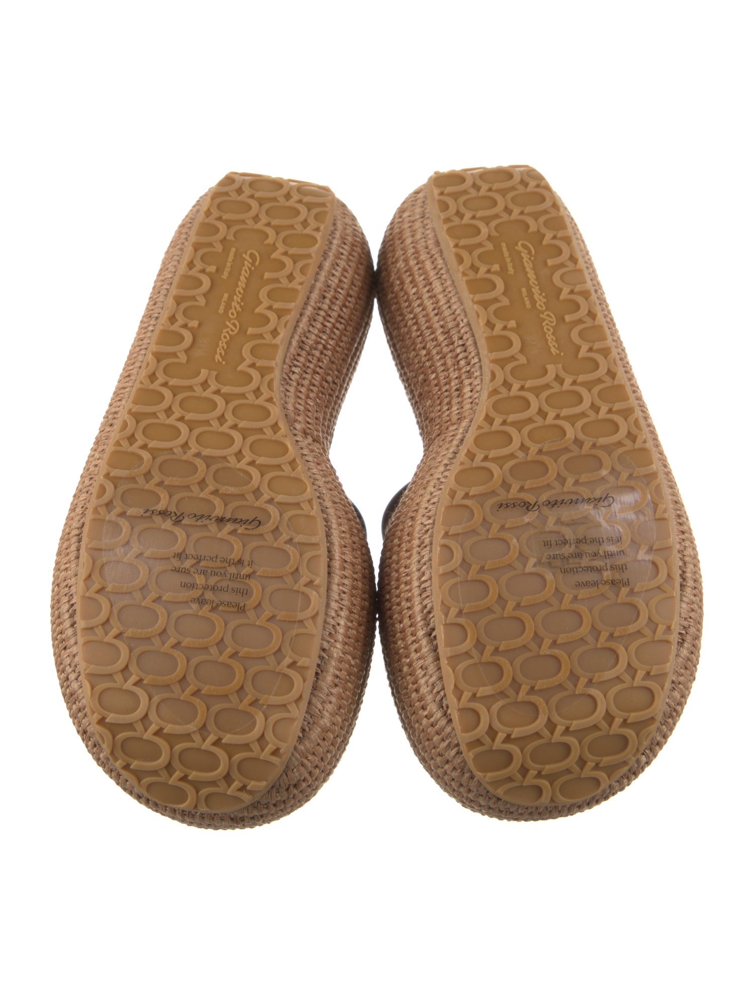 Gianvito Rossi Raffia Leather Trim Embellishment Espadrilles